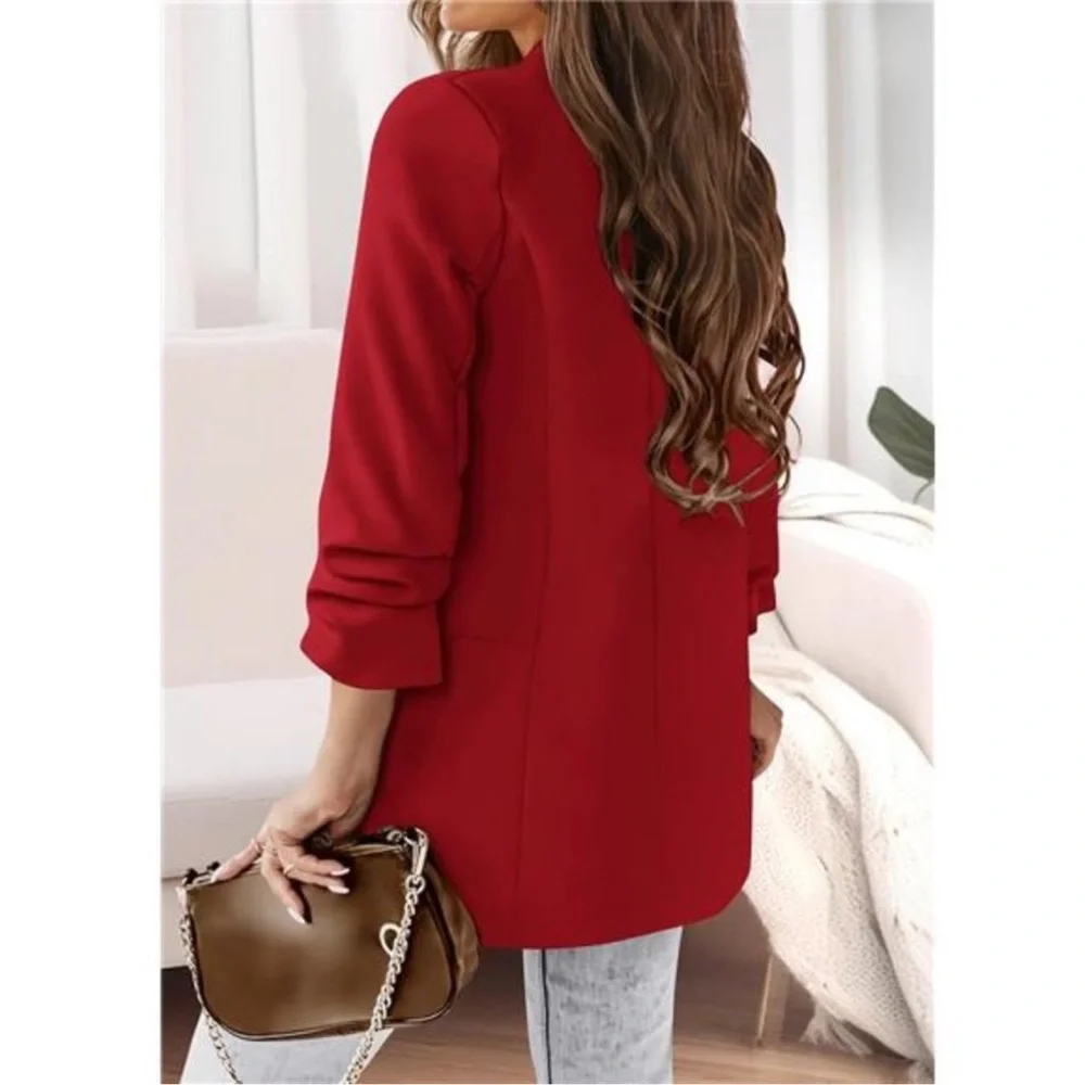 Women's Fall Casual Blazer Long Sleeve Open Front Suit Jacket with Pockets - Picture 5 of 6